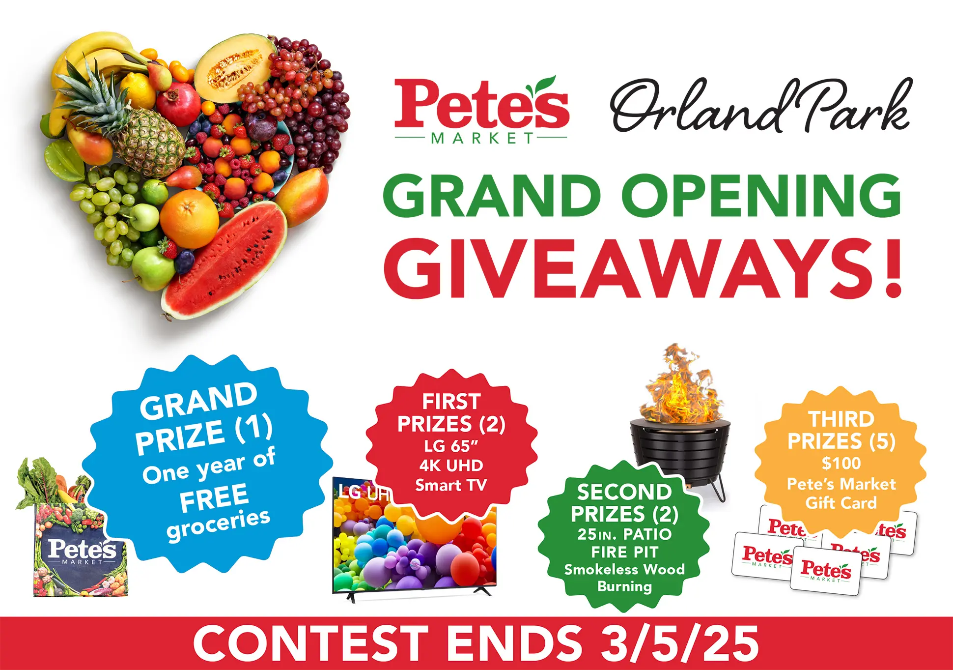 Advertisement for Pete’s Market grand opening with prize giveaways.